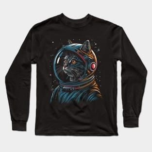 Space Astronaut Kitty Cat - Fun Animal Designs Long Sleeve T-Shirt